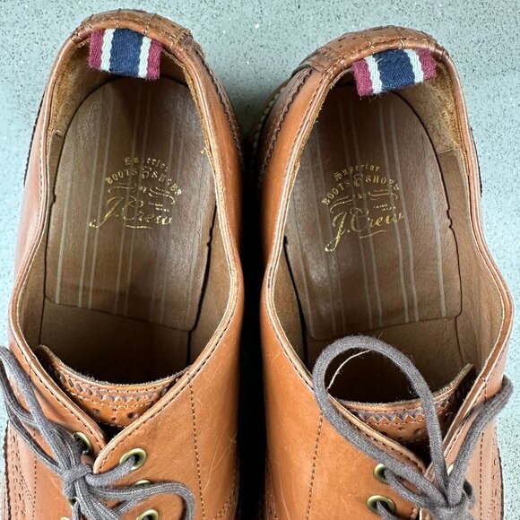J CREW Superior Oar Stripe Shortwing Derby Brogue Shoes Preppy Leather Italy 10D